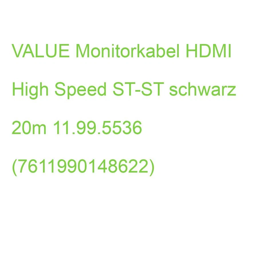 Value Monitorkabel HDMI High Speed St-st schwarz 20 M