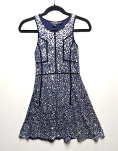 Flowers by Zoe A-Line Dress Girls L12 Navy Blue Rayon Stretch Sequin Sleeveless - Picture 1 of 13
