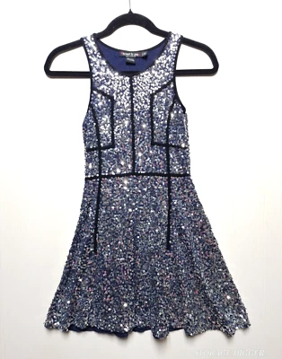 Flowers by Zoe A-Line Dress Girls L12 Navy Blue Rayon Stretch Sequin Sleeveless - Image 1 of 4