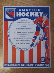 NEW YORK ROVERS Amateur Hockey 2-13-1944 Program vs BOSTON OLYMPICS w/ Tickets - Picture 1 of 7