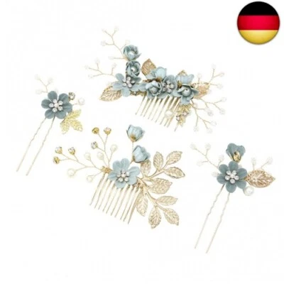4 Stück Gold Hochzeit Haarkamm Perle Braut Haarschmuck Strass Brautschmuck Kamm - Bild 1 von 4