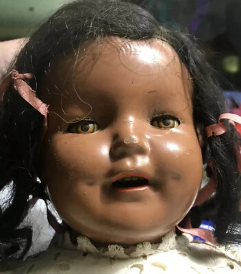 RARE 24” Large Black Baby Doll Antique Vtg Composition Teeth Hazel Sleepy Eyes - Image 1 of 4