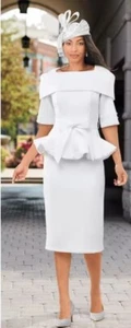 Size 14 Ashro White Formal Wedding Dinner Church Dress Jazlynn Skirt Suit - Picture 1 of 8