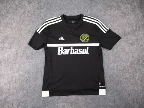 Columbus Crew Jersey Boys Large Black Adidas MLS Shirt SC Youth Kids Barbasol Cover
