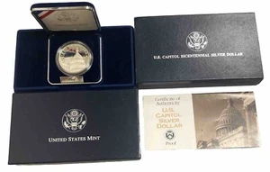 Moneda conmemorativa de 1 dólar de plata de prueba del Capitolio 1994-S, OGP y certificado de autenticidad - Imagen 1 de 3