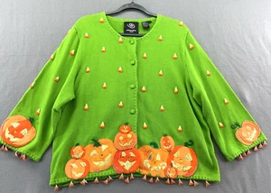 VTG Michael Simon Sweater Womens XL Green Pumpkins Fall Halloween Candy Corn - Picture 1 of 13