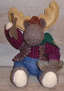 Plush Moose with Plaid Shirt Scarf and Canoe Crazy Mountain Imlay City, MI - Picture 1 of 6