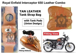 Tan "Leather Tank Strap Bag &tank Pad Union Fit For Royal Enfield Interceptor" - Picture 1 of 12