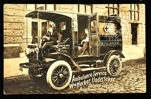 VERY RARE William Necker NYC Undertaker funeral Ambulance advertising postcard - Picture 1 of 2