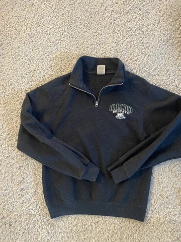 Ohio bobcats sweatshirt adult small gray pullover 1/4 zip collared casual mens** Cover