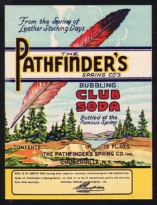Vintage Soda Pop Flasche Etikett PATHFINDERS CLUB SODA Feder 12oz Churchville NY - Bild 1 von 2