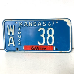 1967 Kansas 6M Farm Truck License Plate 38 Wallace County WA Collector Garage - Picture 1 of 3