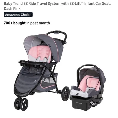Carrinho Baby Trend EZ Ride Travel System rosa e cinza com elevador EZ novo - Imagem 1 de 4