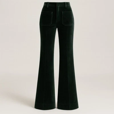 BNWT Victoria Beckham Dark Green Velvet Alina Trousers Size UK 12 RRP £475 - Image 1 of 4