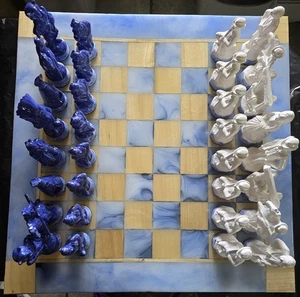 Ceramic Cowboy And Indian Chess Set And Resin Board.   - Picture 1 of 13