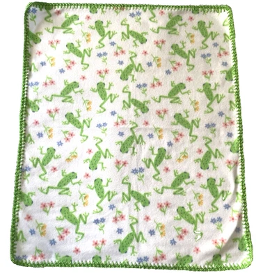 Handmade Baby Blanket Frogs & Flowers Fleece Soft Blanket Crochet 36"x30" - Image 1 of 4