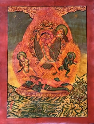 BARNIZ AL ÓLEO CHHINNAMASTA PINTURA NEWARI PAUBHA THANGKA ARTE ORIGINAL KALI TANTRA Foto 1 de 4