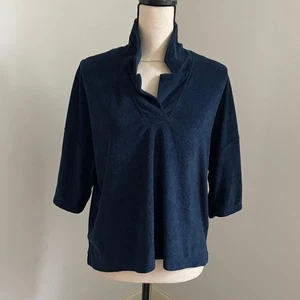 C&C California Pullover Large Navy Blue 3/4 Sleeve Collared Terrycloth Coastal - Picture 1 of 8