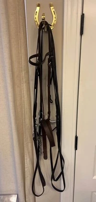 Made In England, Vintage Double Leather Bridle w/ Sewn-in Bits (5 “) Fox Hunting - Image 1 of 4