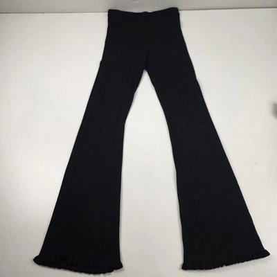 Pantalones Tularosa para mujer grandes negros acanalados tejidos acampanados cintura elástica suaves Foto 1 de 4