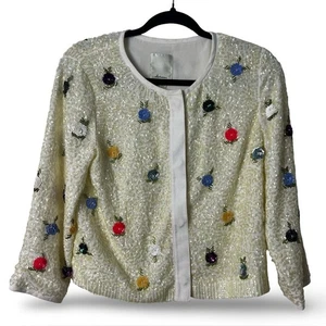 Elevenses – Women's White Sequin Floral Beaded Embellished Jacket – Sz. S - Picture 1 of 7
