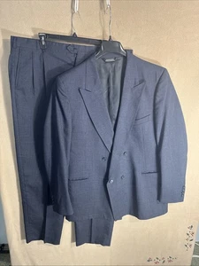 Custom 44L Dark Blue Check Double Breasted 41x31 2 Piece Suit JA international - Picture 1 of 19