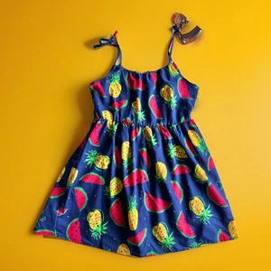 VGC SZ 14 My Princess Wear Girls Navy Blue Short Fruit Sun Dress Tropical Summer - Picture 1 of 4