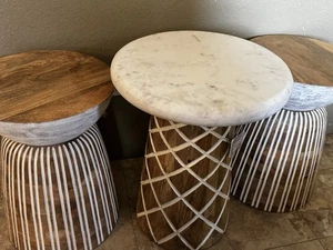 3-Piece Accent Tables 1-18” Table Marble/Wood 2-14” Tables Solid Wood New India - Picture 1 of 16