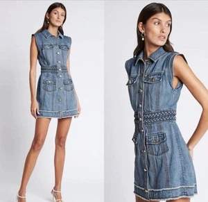AJE Denim Dress Size AU 14- 16 /US 10-12 Braided Waist Blue Collared Sleeveless - Bild 1 von 17