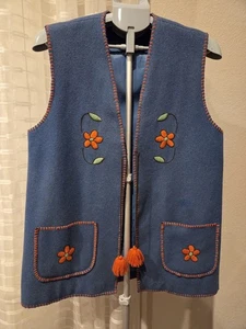 Vintage bestickte blaue Blumen Wollfilz Weste Damen Gr. Large Folk rustikal - Bild 1 von 6