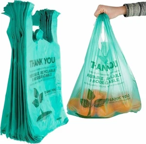 Bags 1/6 Large 22 x 6.5 x 12 Biodegradable T-Shirt Plastic Grocery Shopping Bags - Picture 1 of 5