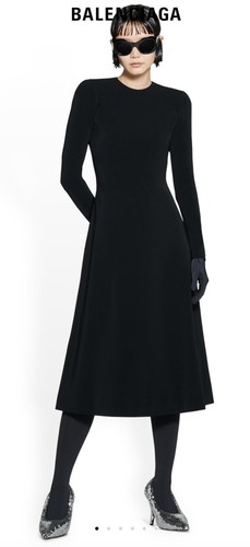 $2250 BALENCIAGA ABITO DONNA A LINE A MANICHE LUNGHE NERO 36 FR 4 US
