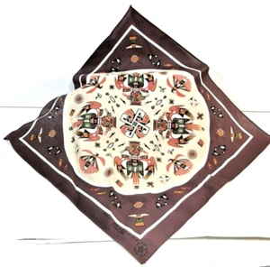 Indigenous Brown Bandana Scarf Aboriginal Birds Print Mask Fabric Native America - Picture 1 of 7