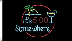 It's 5 O'Clock Somewhere Neon Large Flag (8ft x 5ft) - Picture 1 of 1