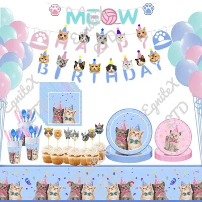 Cat Kitten Purrfect Birthday Party Tableware Decorations & Balloons Supplies