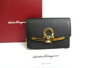 Porta biglietti da visita in pelle nera originale Salvatore Ferragamo Gancini #a718 - Foto 1 di 12