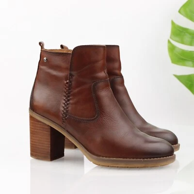 Pikolinos Womens Pompeya Boot Size 40 9.5 Cognac Brown Leather Block Heel Bootie - Image 1 of 4