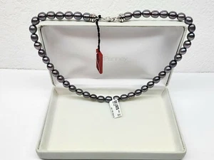 HONORA 8.0MM SS DYED BLACK CULTURED FRESHWATER PEARL 925 COLLAR NECKLACE 18" NWT - Picture 1 of 9
