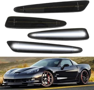 4X For 2005-13 Chevy Corvette C6 White Front Rear LED Side Marker Lights Smoked - Picture 1 of 9