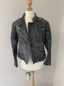 Christopher Kane Crackles Leather Biker Jacket, Size UK8 - Picture 1 of 6
