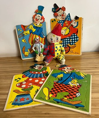 4 Vintage Clown Cardboard Puzzles, Ceramic Clown  & 50's era  clown - Image 1 of 4