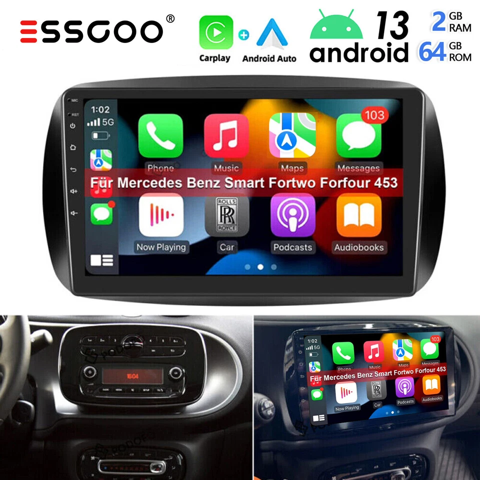 Für Mercedes Smart Forfour Fortwo 453 Autoradio 64G Android 13 Carplay GPS Navi - Bild 1 von 4