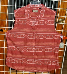 GR XXL LEGACY FÄLLT ORANGE, WEISS V-AUSSCHNITT KNOPF ÄRMELLOSE BLUSE - Bild 1 von 2