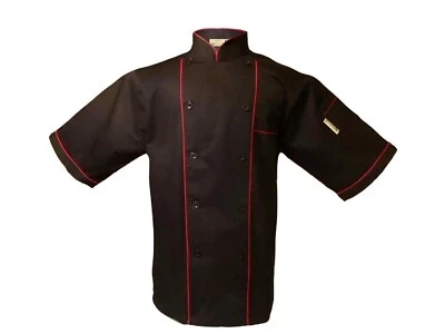 UScarmen Unisex Classic Short Sleeve Chef Coat Jacket 0190328 White Black  - Image 1 of 4
