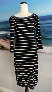 TOMMY HILFIGER black Nautical stripe 3/4 Sleeve Jersey Dress Size 2 - Picture 1 of 8