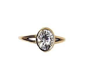 14 Karat Gelbgold Ring ovale Form Moissanit Solitär Damen Verlobungsring Neu - Bild 1 von 5