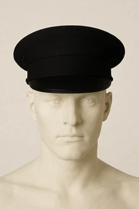 Vintage Black Uniform Cap 7 1/8 – Kingform De Luxe Chauffeur Doorman Hat - Picture 1 of 12
