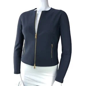 Ralph Lauren Black Label Women Size 12 Jacket Zip Crew Neck Long Sleeve Navy - Picture 1 of 18