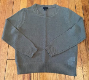 J Crew Womans S Pullover Sweater Semi Sheer Olive Crewneck Cotton Nylon - Picture 1 of 8