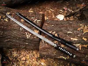 Custom Handmade Damascus Steel Katana Sword With Black Scabbard & Wrapped Handle - Picture 1 of 4